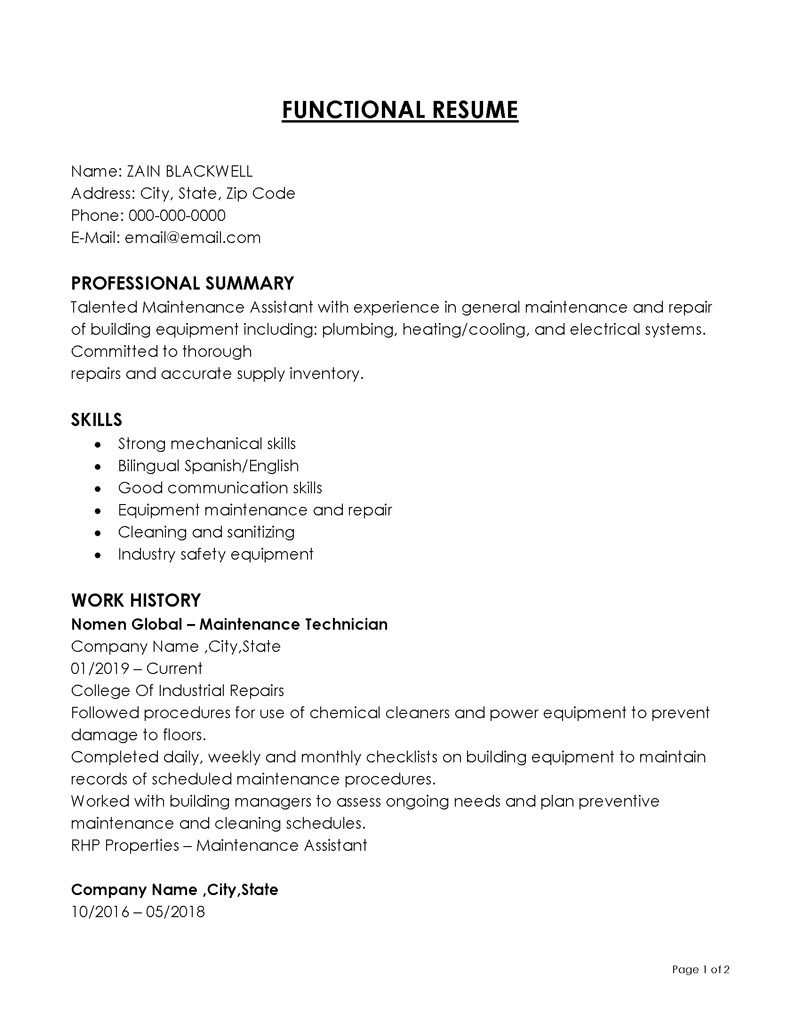 functional resume template word
