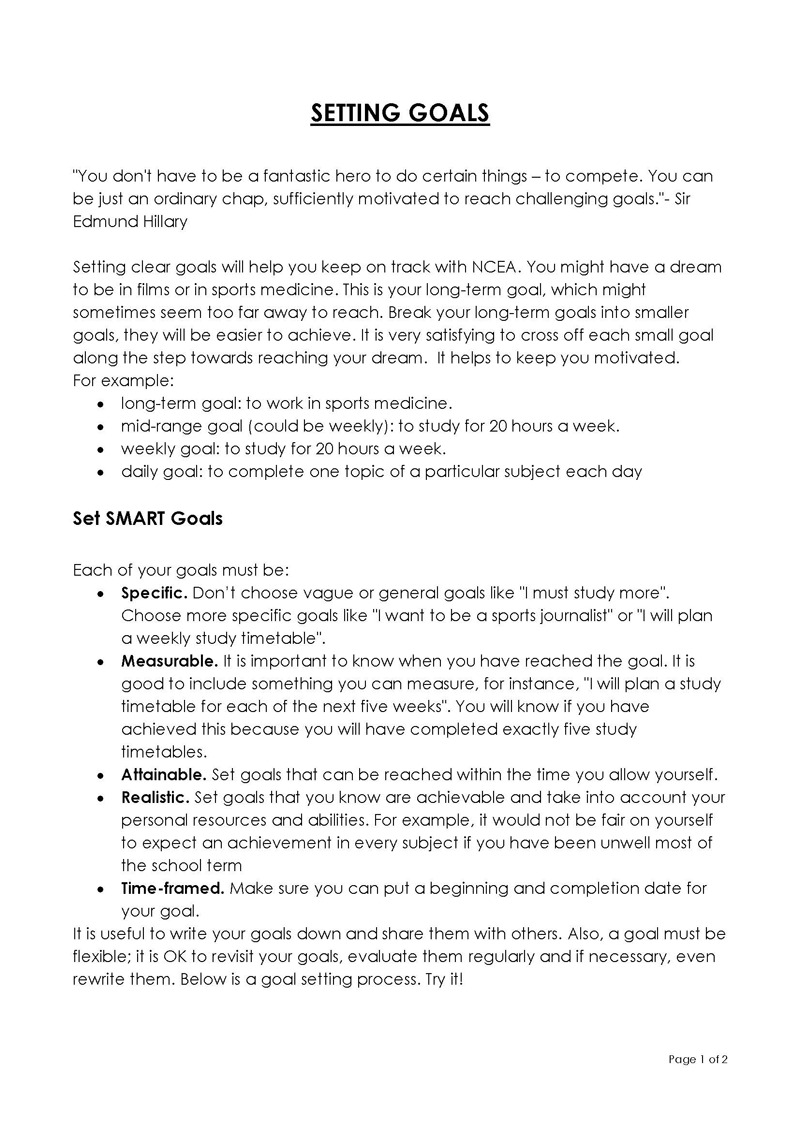 Free Downloadable General Goal Setting Template 03 for Word Document