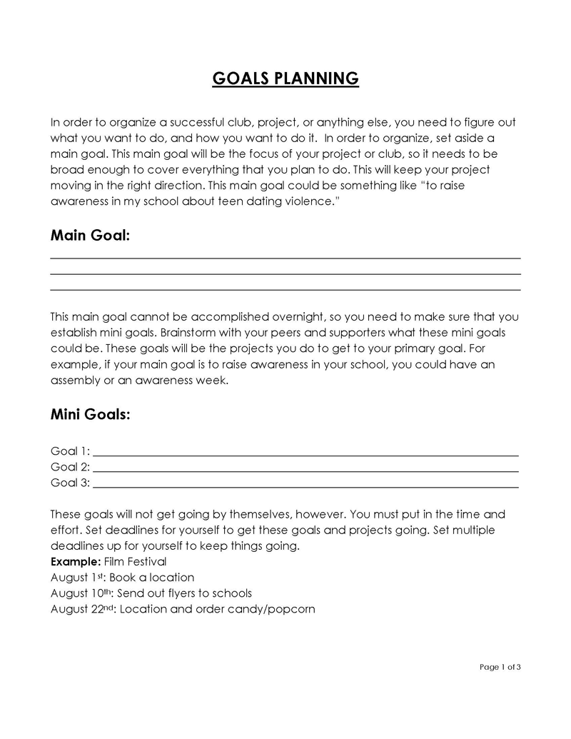 Free Printable Goals Planning Sample for Word File