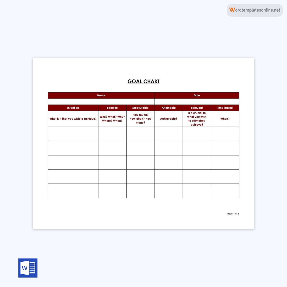 Free Printable Goals Setting Chart Sample for Word File