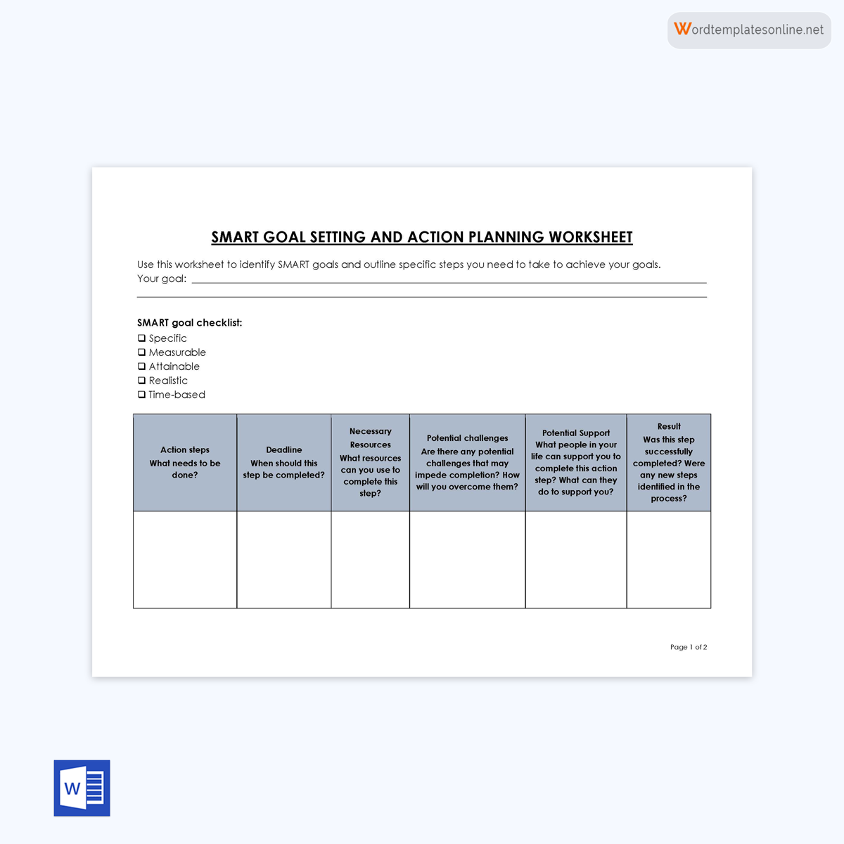 Great Comprehensive Action Planning Worksheet Template for Word Document