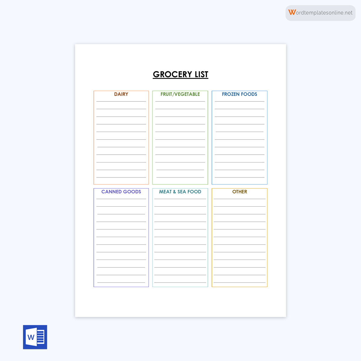 Sample Grocery List Template 01
