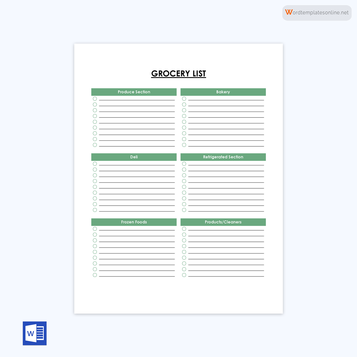 Sample Grocery List Template 02