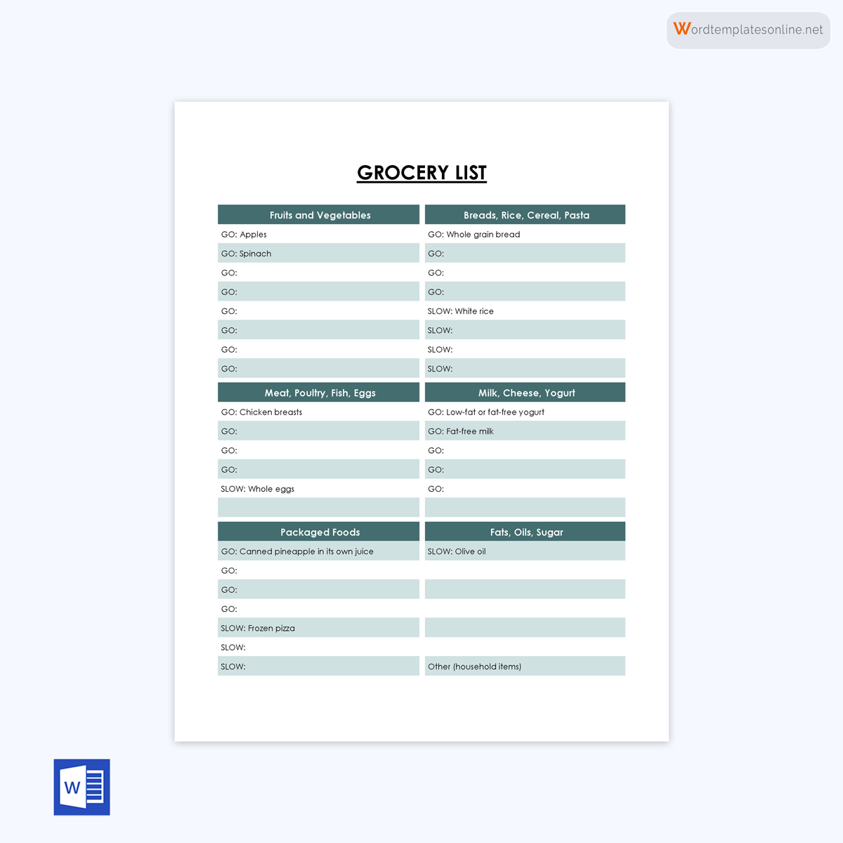 Sample Grocery List Template 03