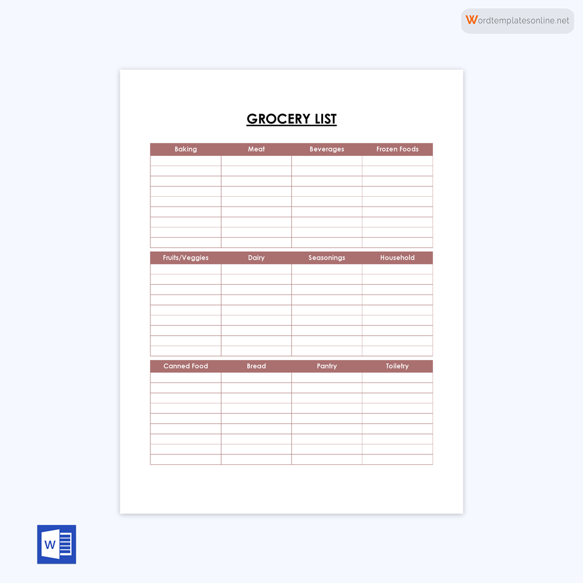 Sample Grocery List Template 05