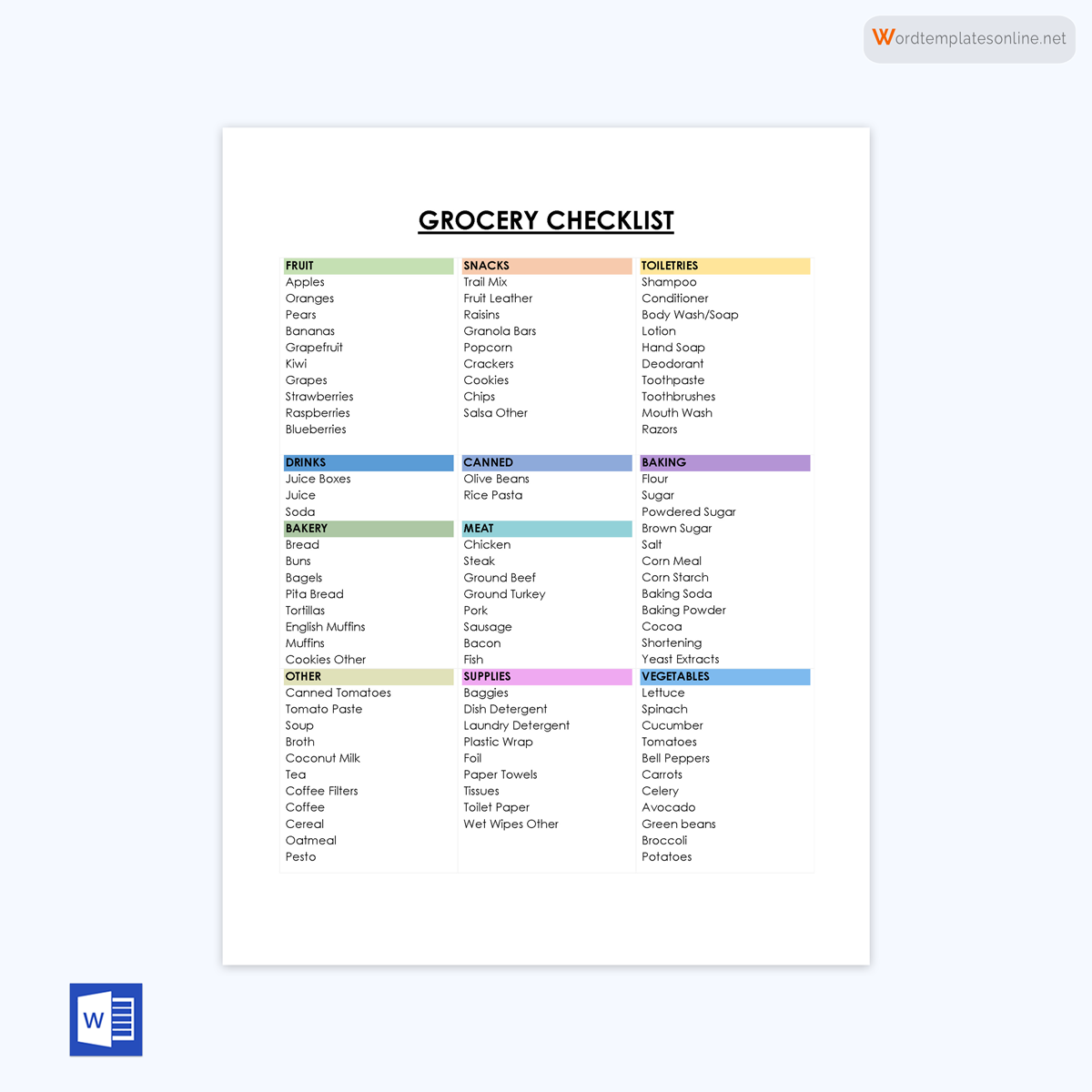 Sample Grocery List Template 07