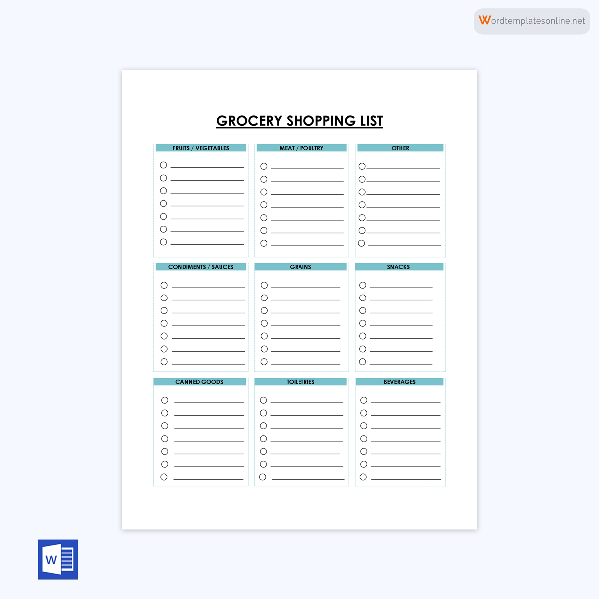 Sample Grocery List Template 09
