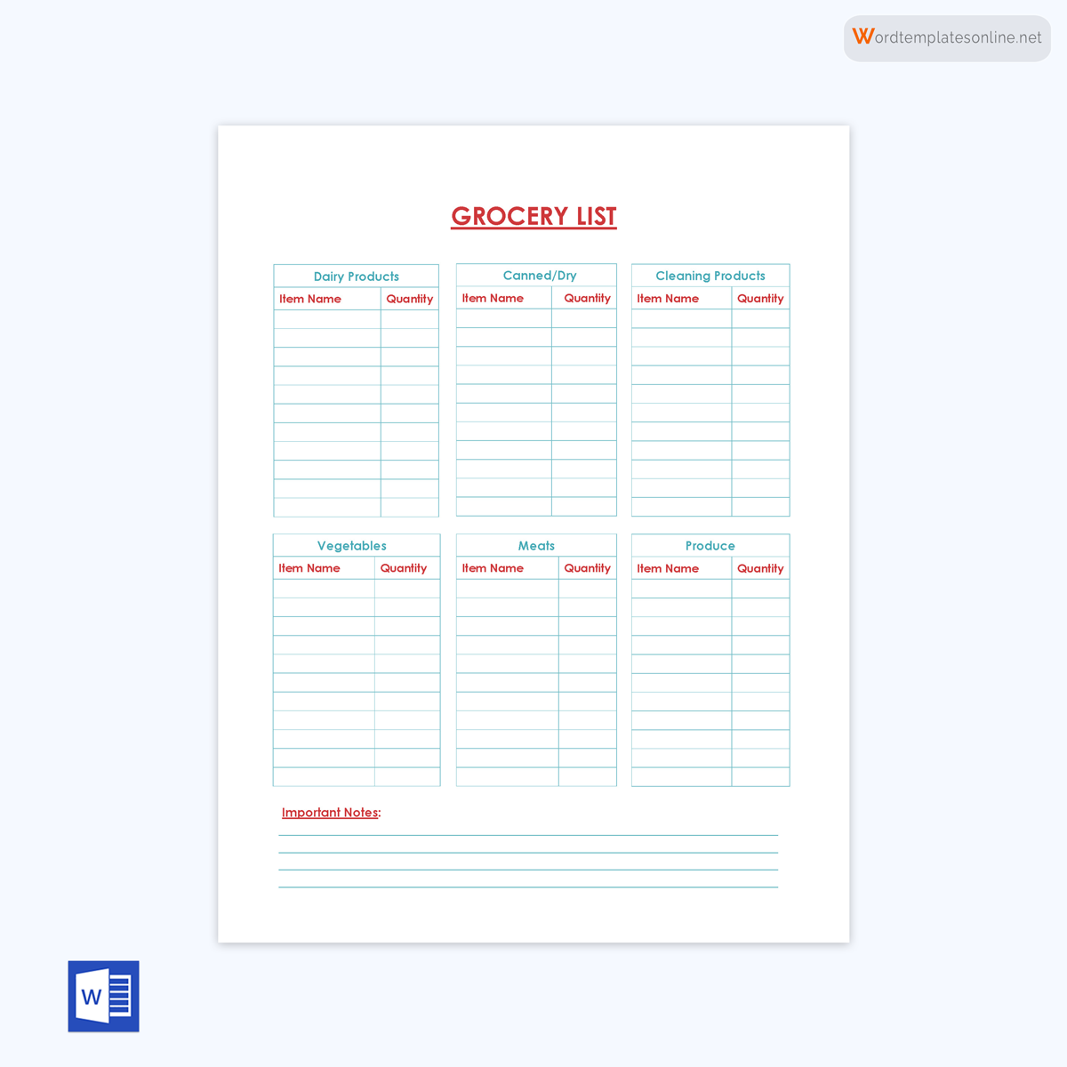 Sample Grocery List Template 13