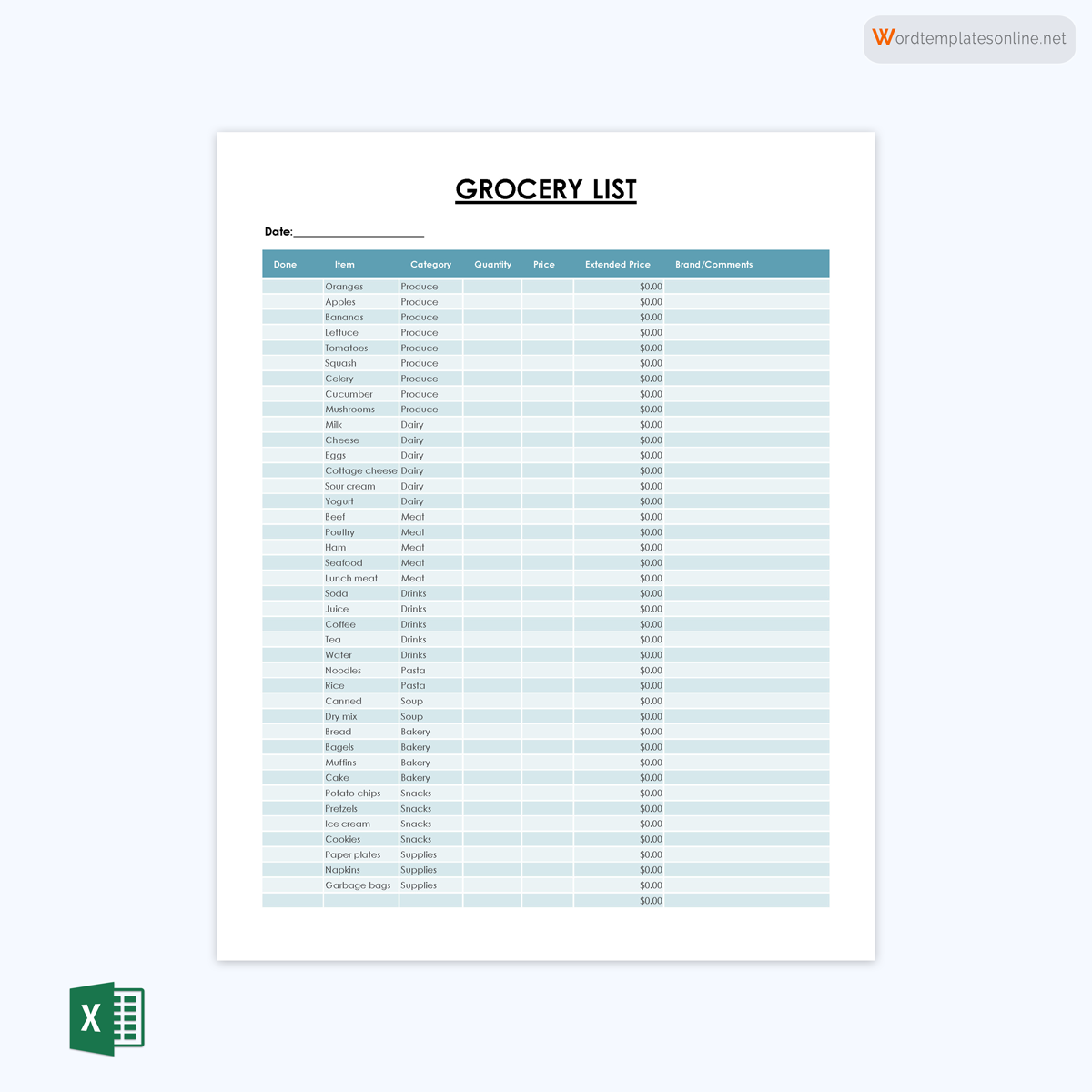 Sample Grocery List Template 14