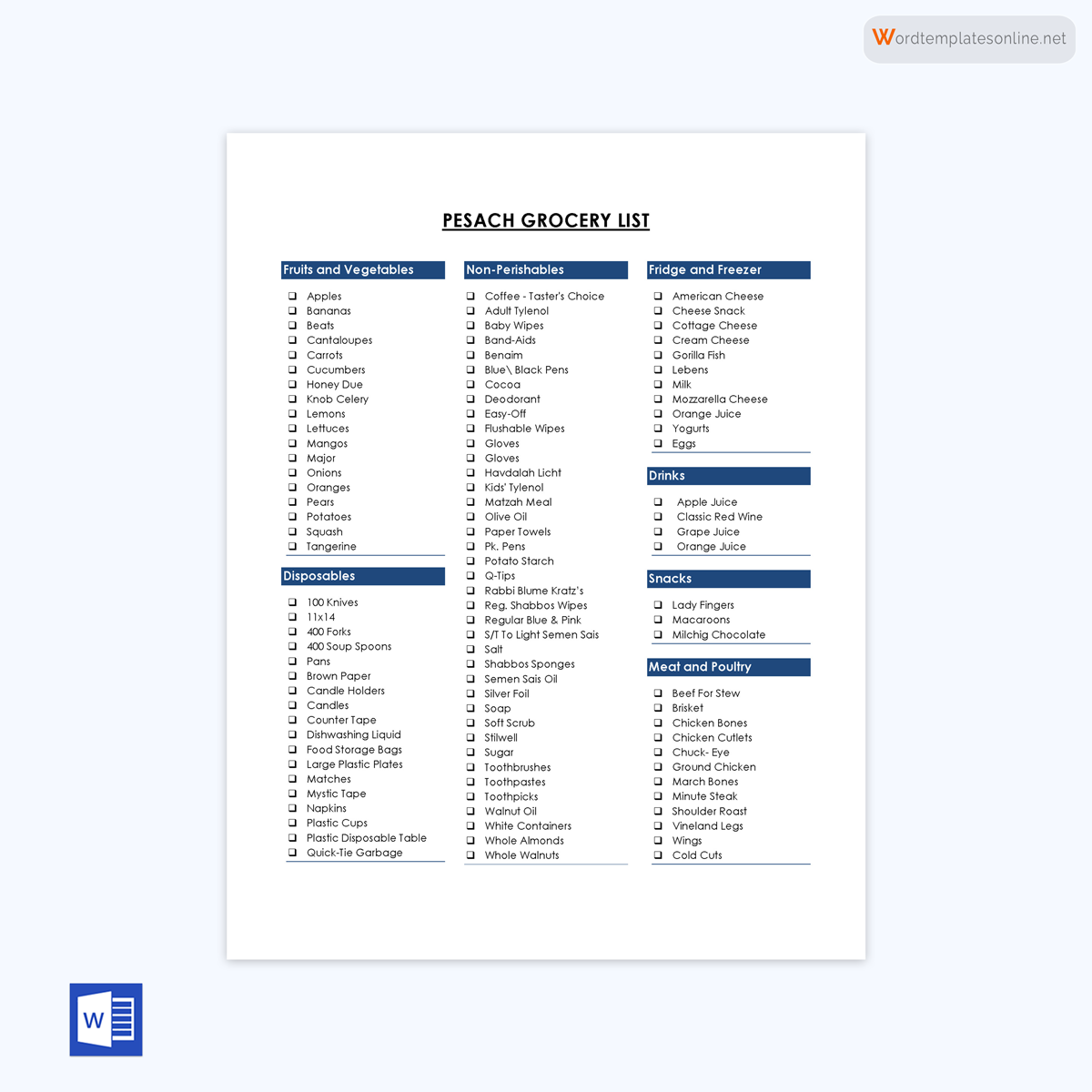 Sample Grocery List Template 08