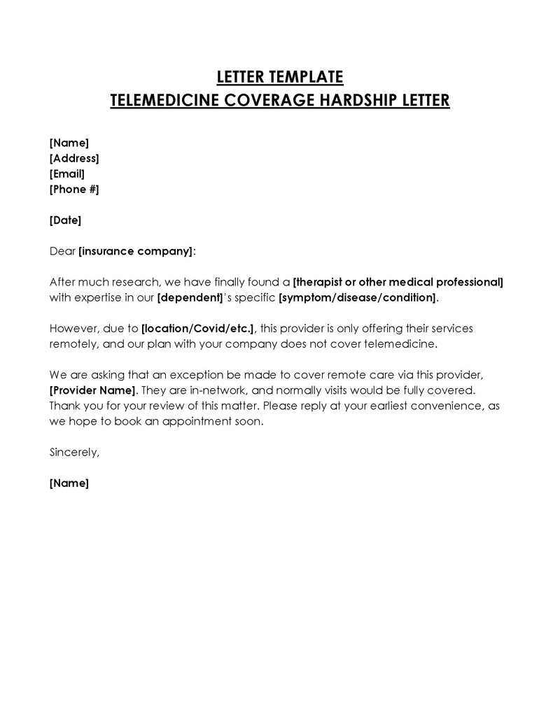 Free Telemedicine Coverage Hardship Letter Template in Word Format