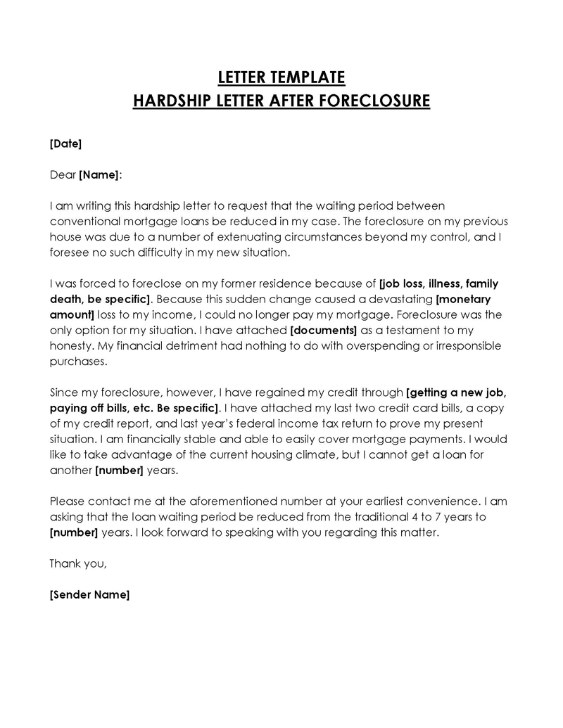 Best Hardship Letter After Foreclosure Template for Word File