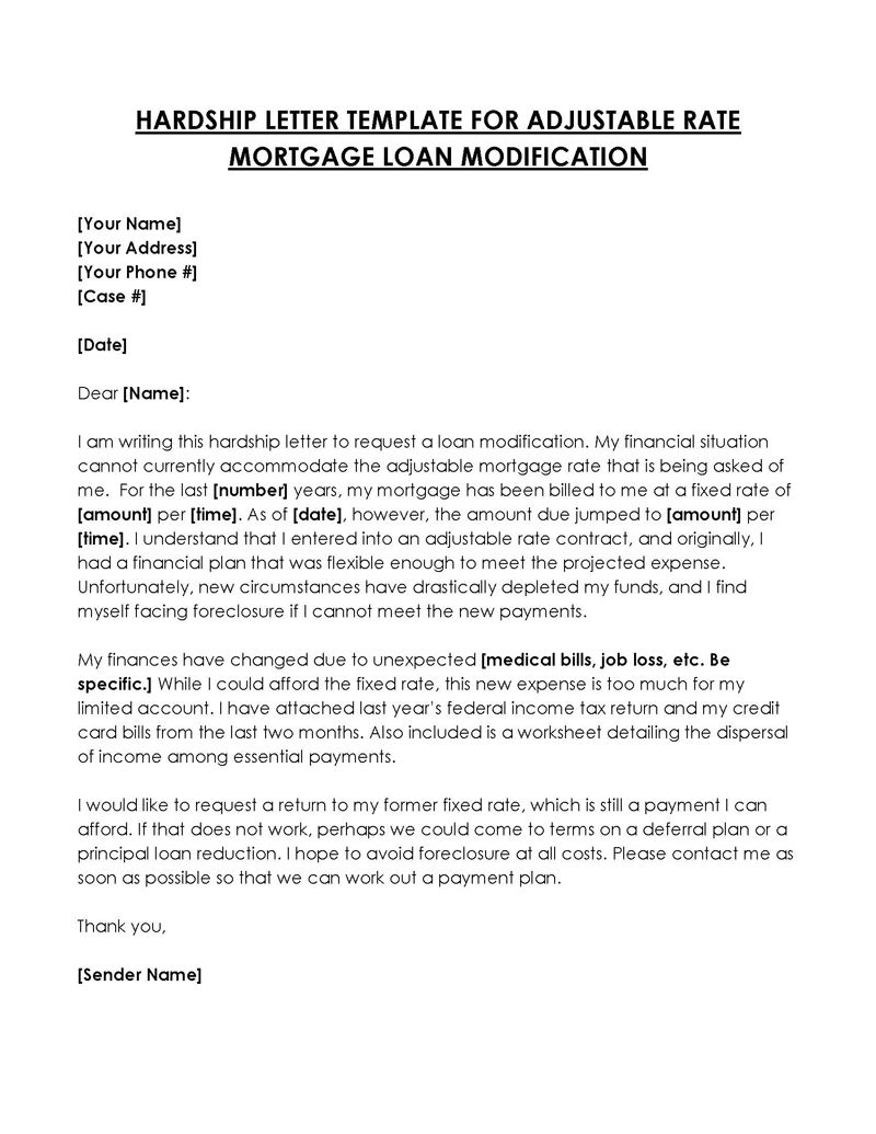 Great Hardship Letter For Adjustable Rate Mortgage Loan Modification Template 01 for Word File