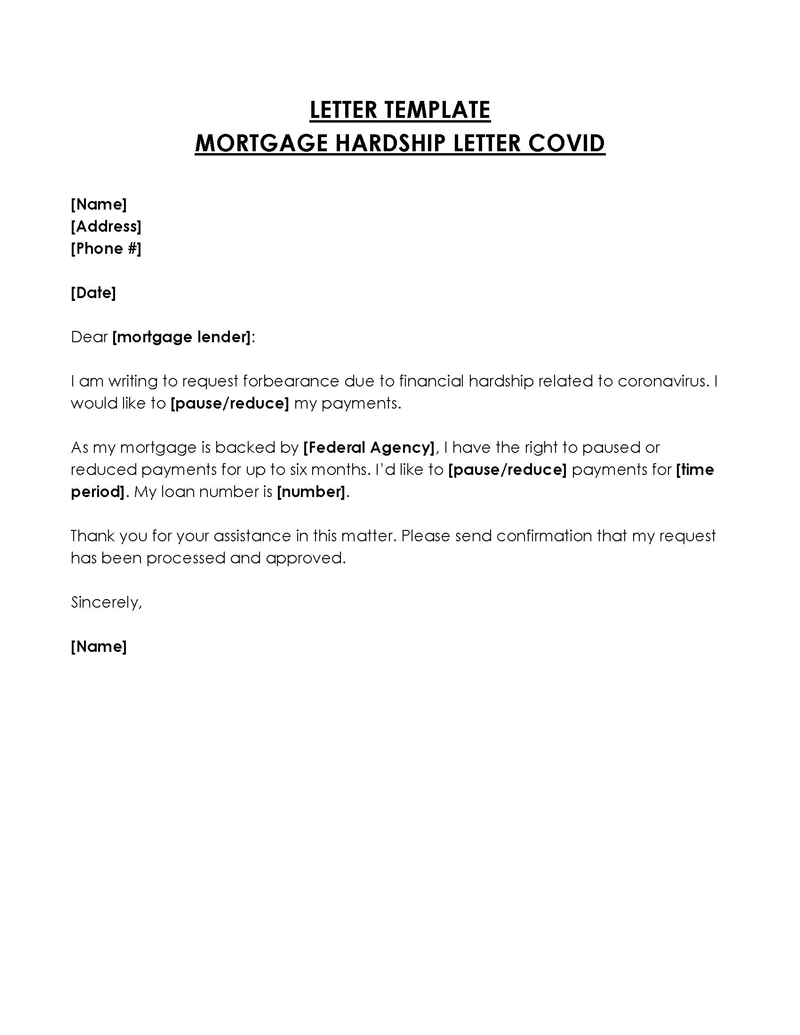 Free Downloadable Mortgage Hardship Letter Covid Template 04 as Word File