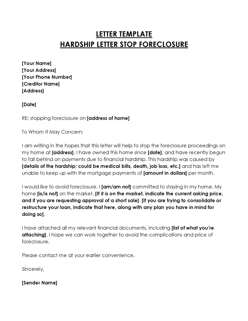 Free Stop Foreclosure Hardship Letter Template 02 in Word File