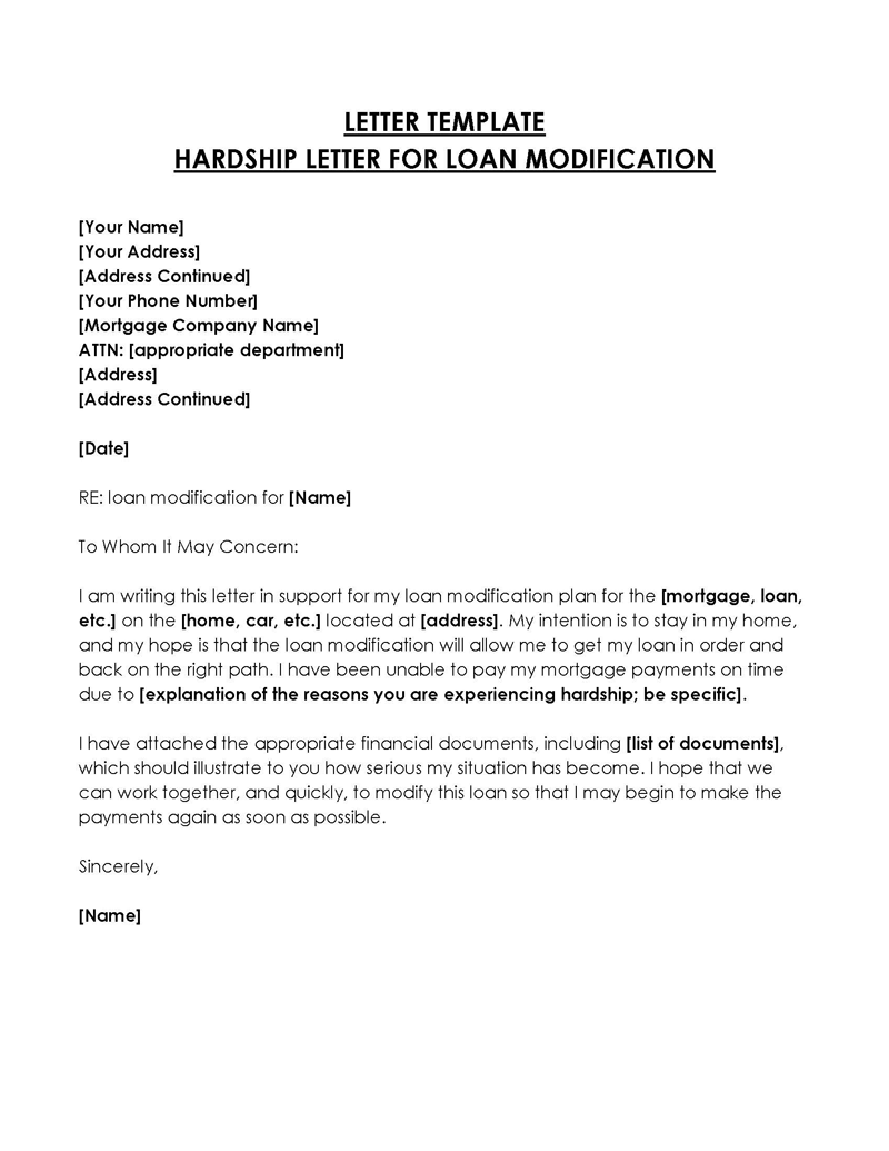 Free Printable Loan Modification Hardship Letter Template as Word File