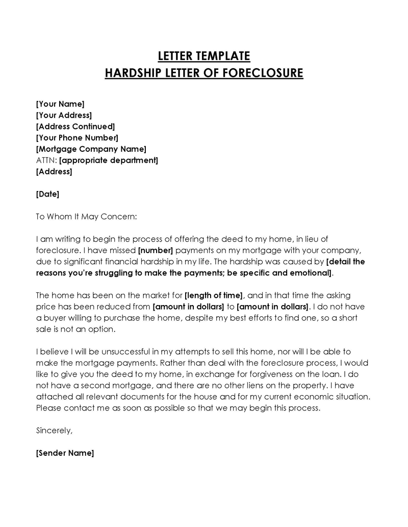 Free Printable Foreclosure Hardship Letter Template 03 in Word Format