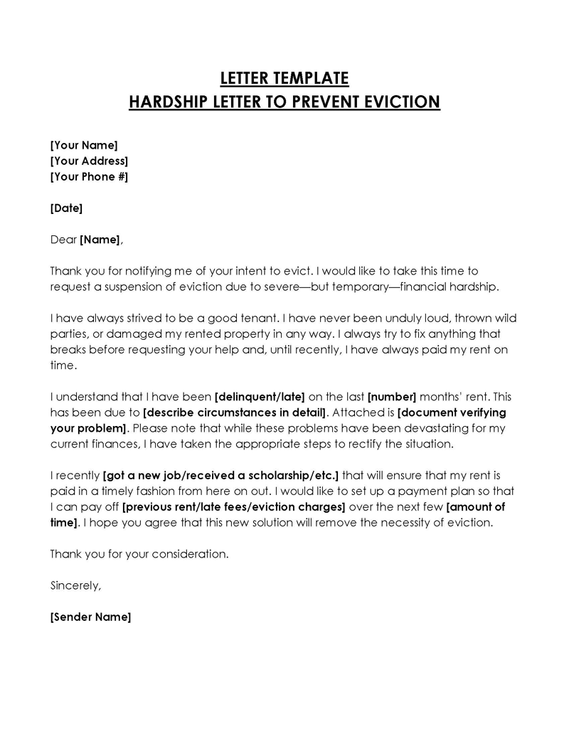 Free Editable Hardship Letter to Prevent Eviction Template in Word Format