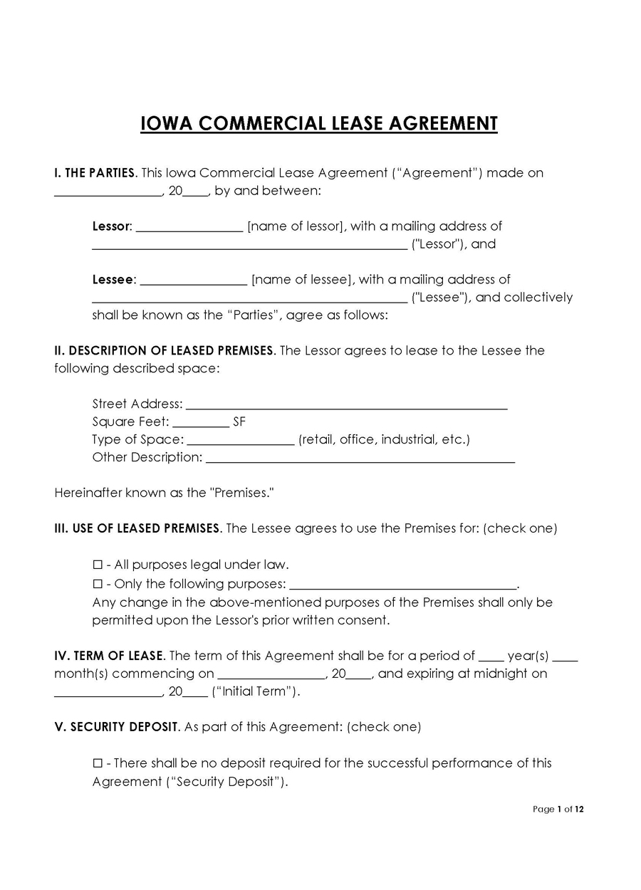 IOWA Commercial Lease Agreement