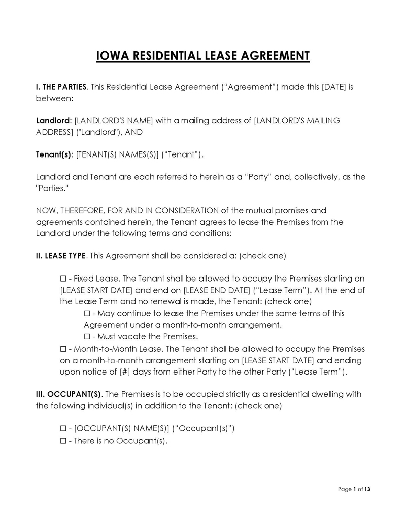  lease agreement template