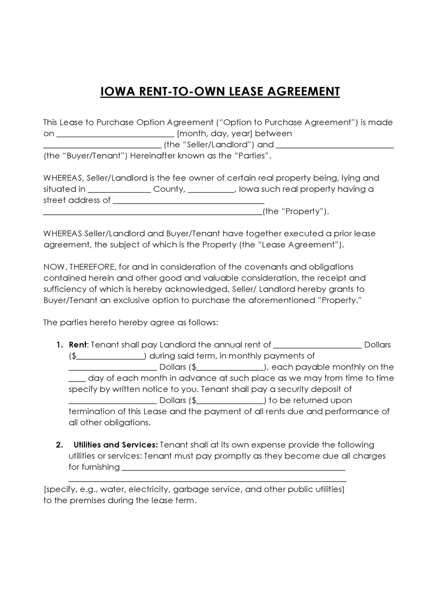 IOWA Rent-to-Own Lease Agreement