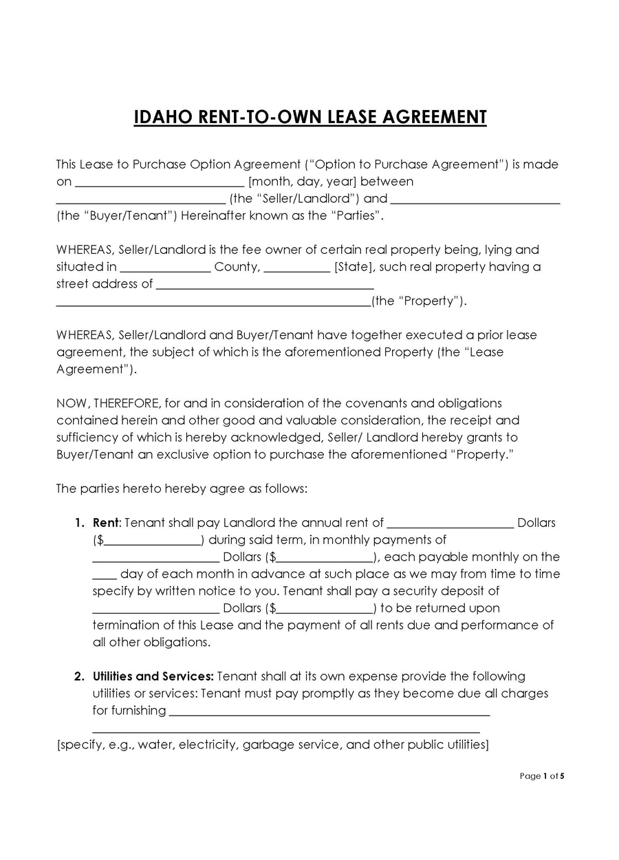 Idaho Rent-to-Own Lease Agreement