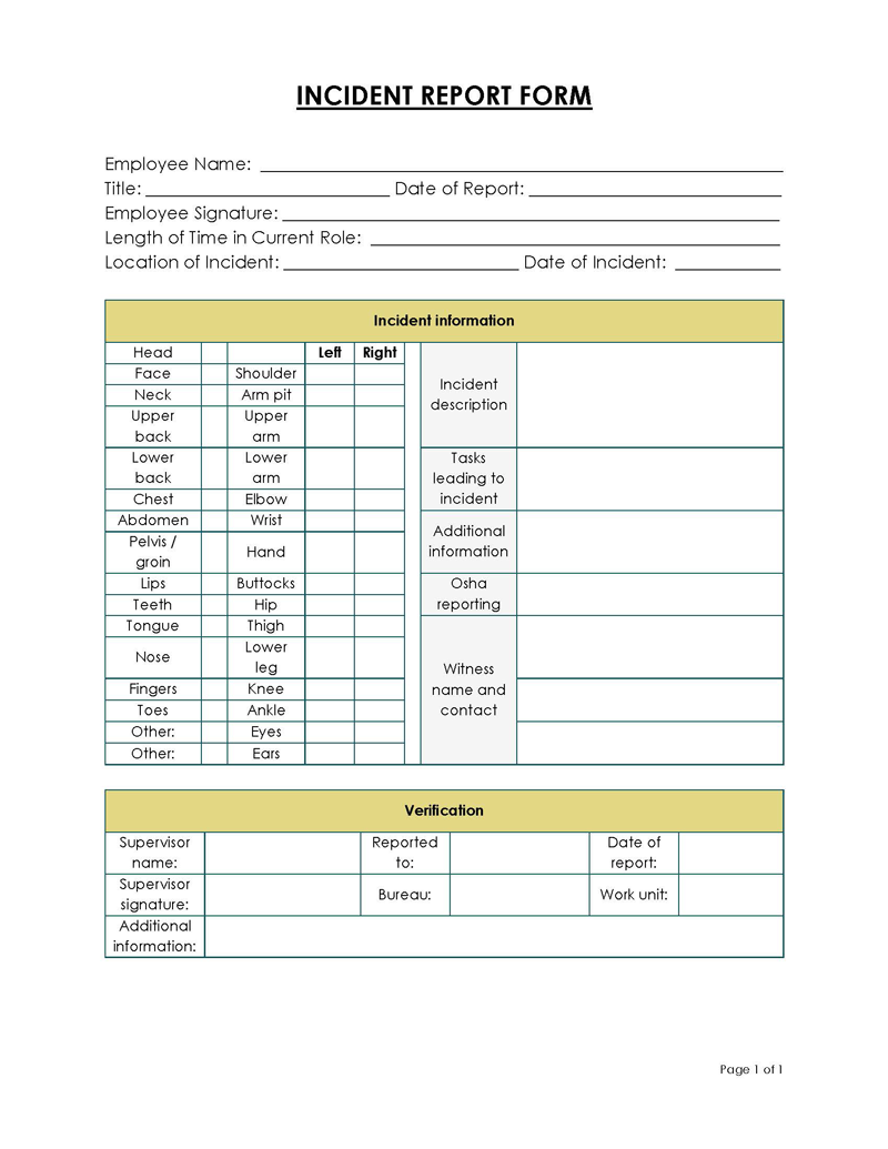 Professional Editable General Incident Report Template as Word Form