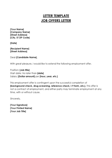 Formal Job Offer Letter Samples and Free Templates