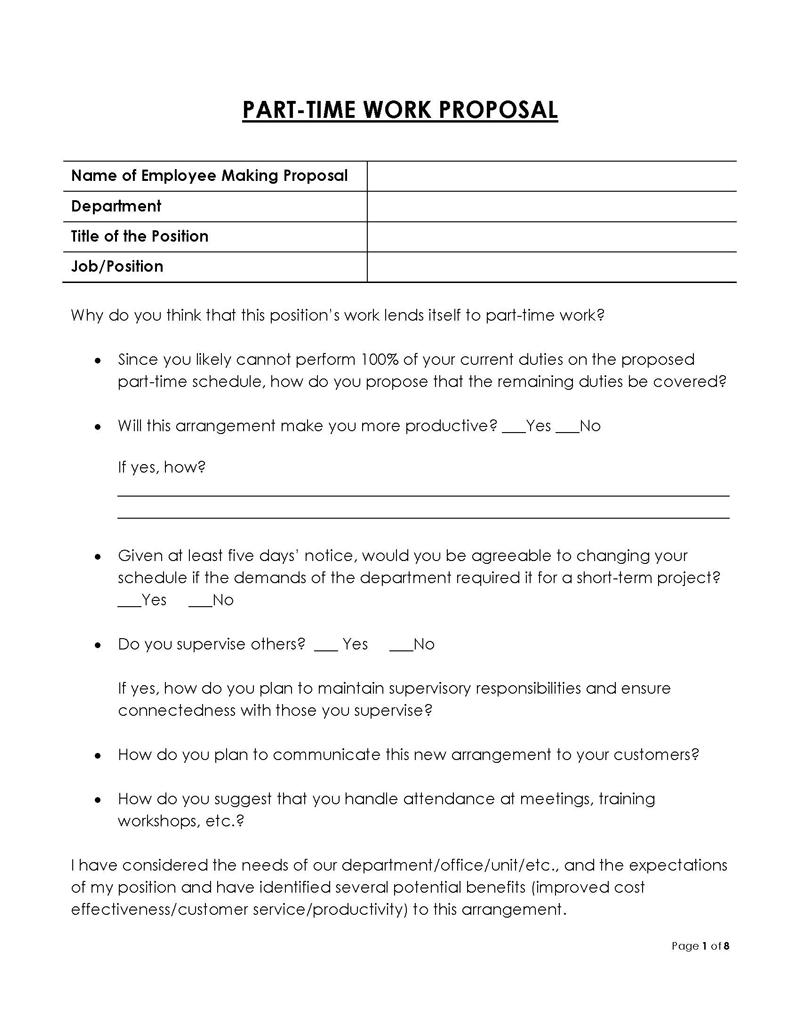 Free Printable Part Time Work Proposal Template as Word Document