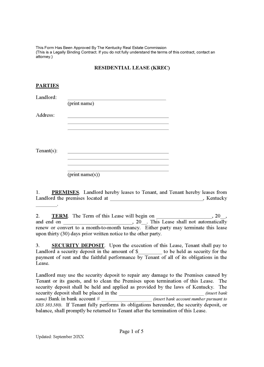 Kentucky Real Estate Commission Lease Agreement