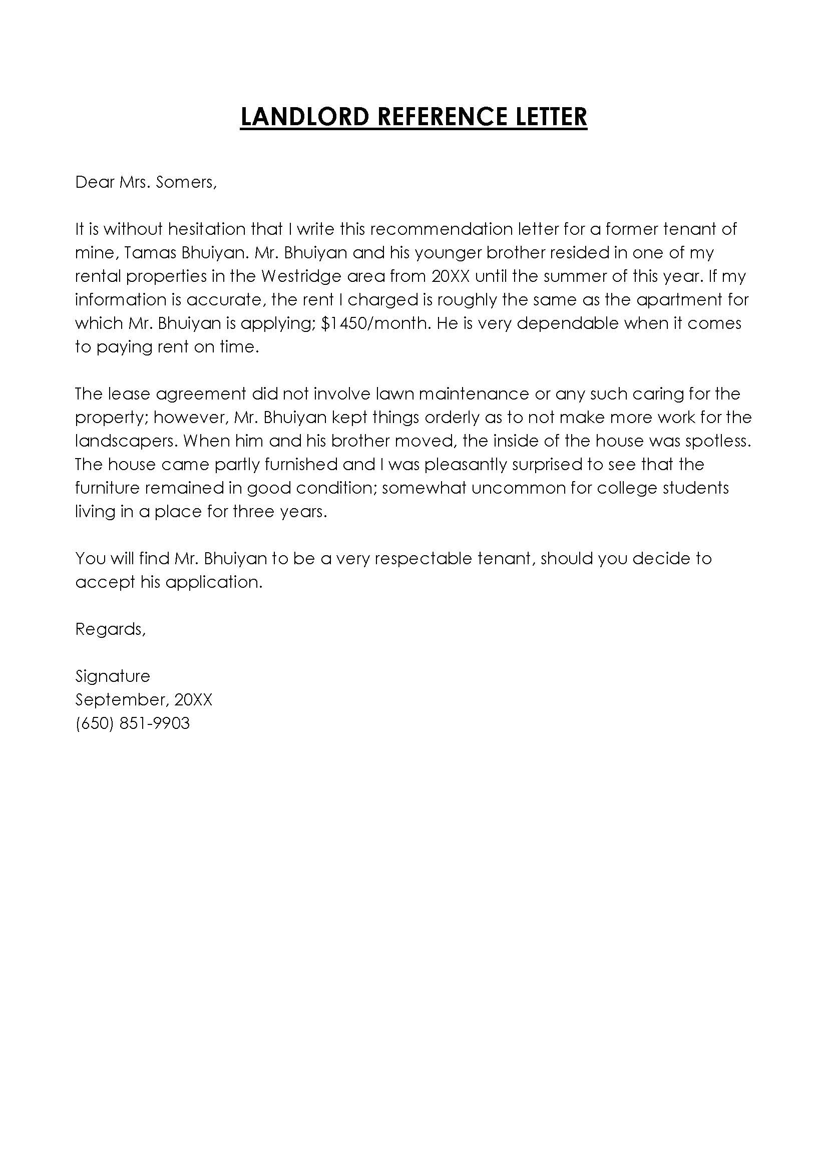 Landlord reference letter for mortgage