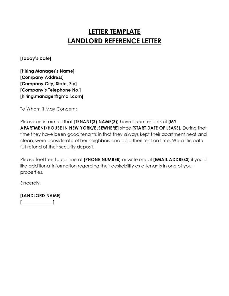 Landlord reference letter template Word