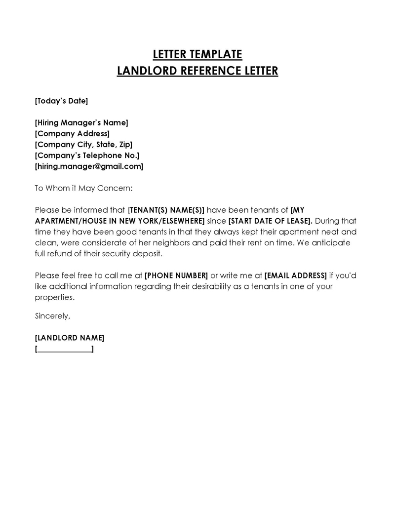 Free Comprehensive Landlord Reference Letter Template 03 for Word Document