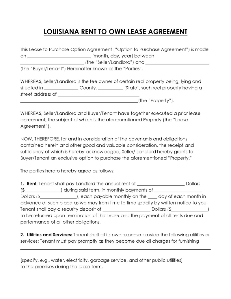 Louisiana Rent-to-Own lease Agreement