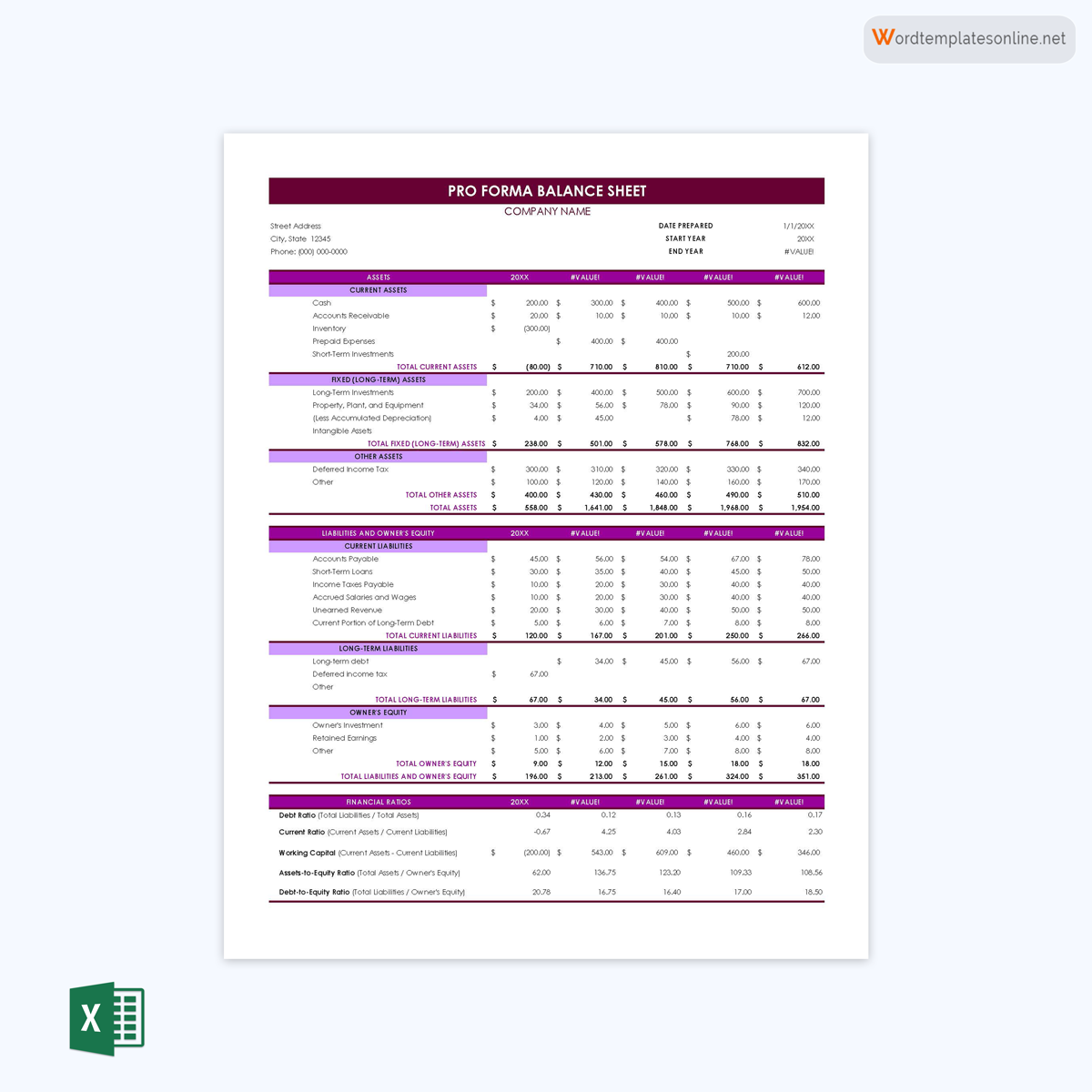 Free Printable General Balance Sheet Template 01 as Excel Sheet