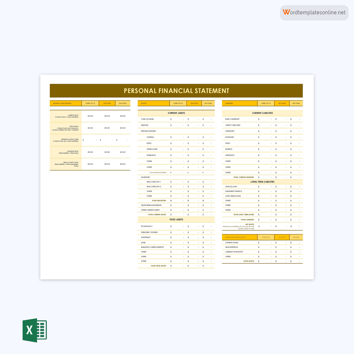 Free Editable Personal Financial Statement Template 02 for Excel File