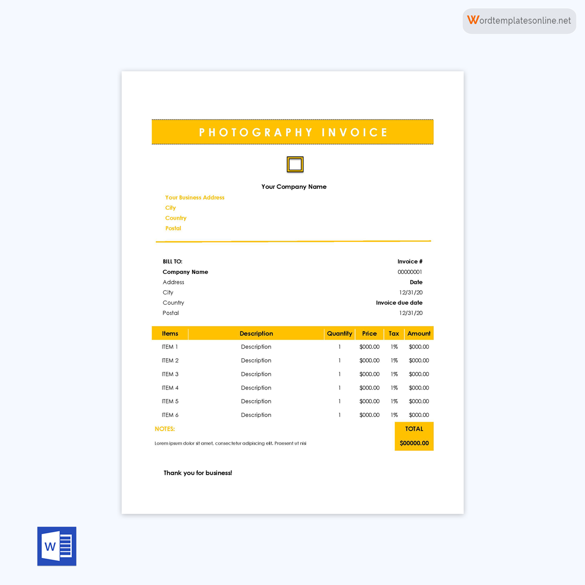  free photography invoice template pdf
