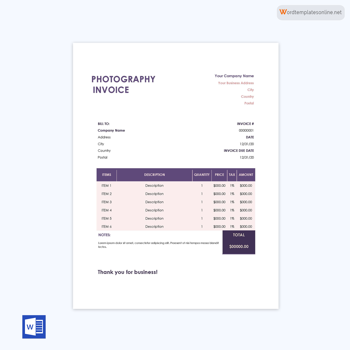 free photography invoice template pdf