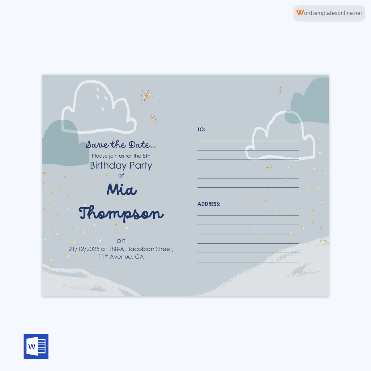 Free Customizable Birthday Party Postcard Template as Word Document