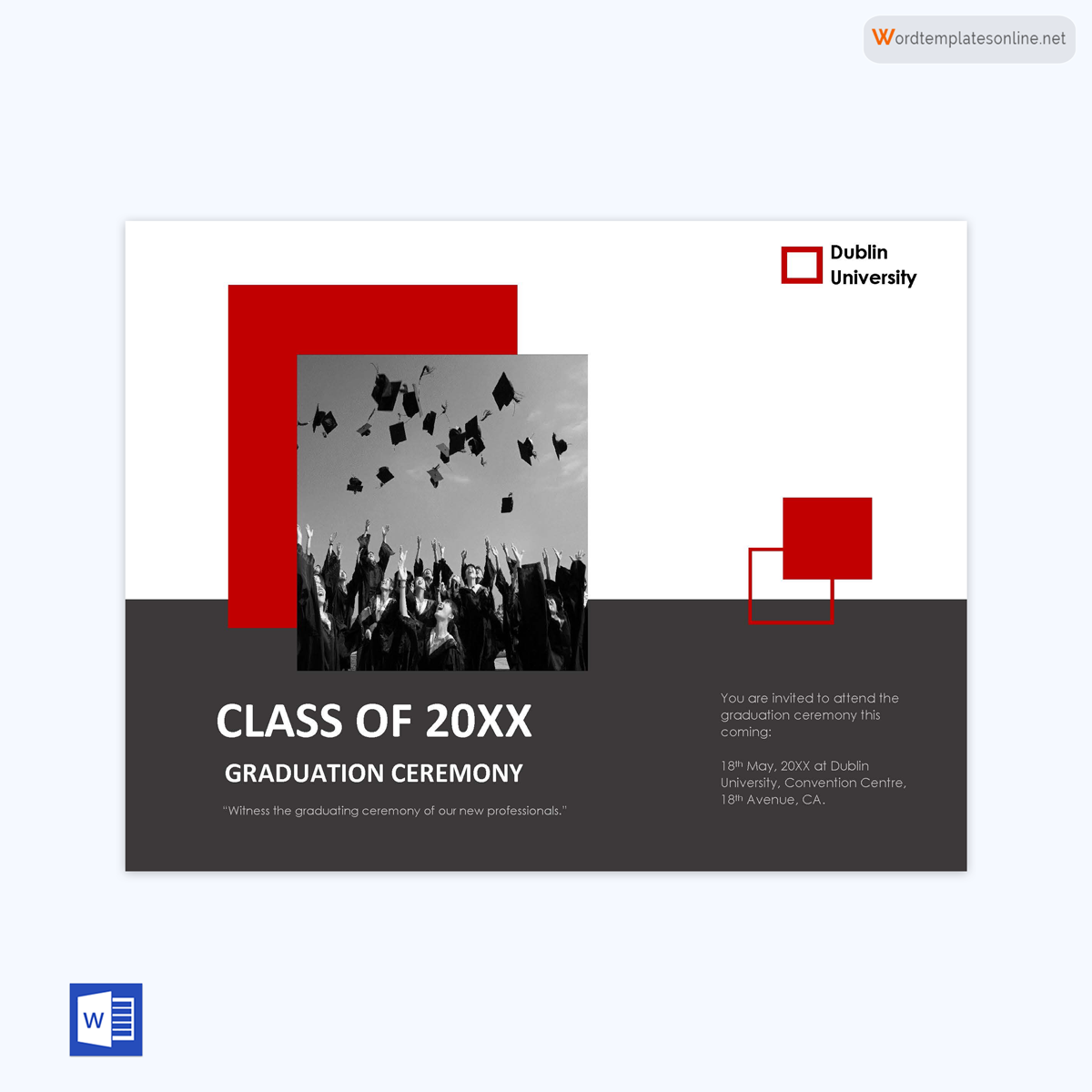 Free Printable Graduation Ceremony Postcard Template 01 for Word Document