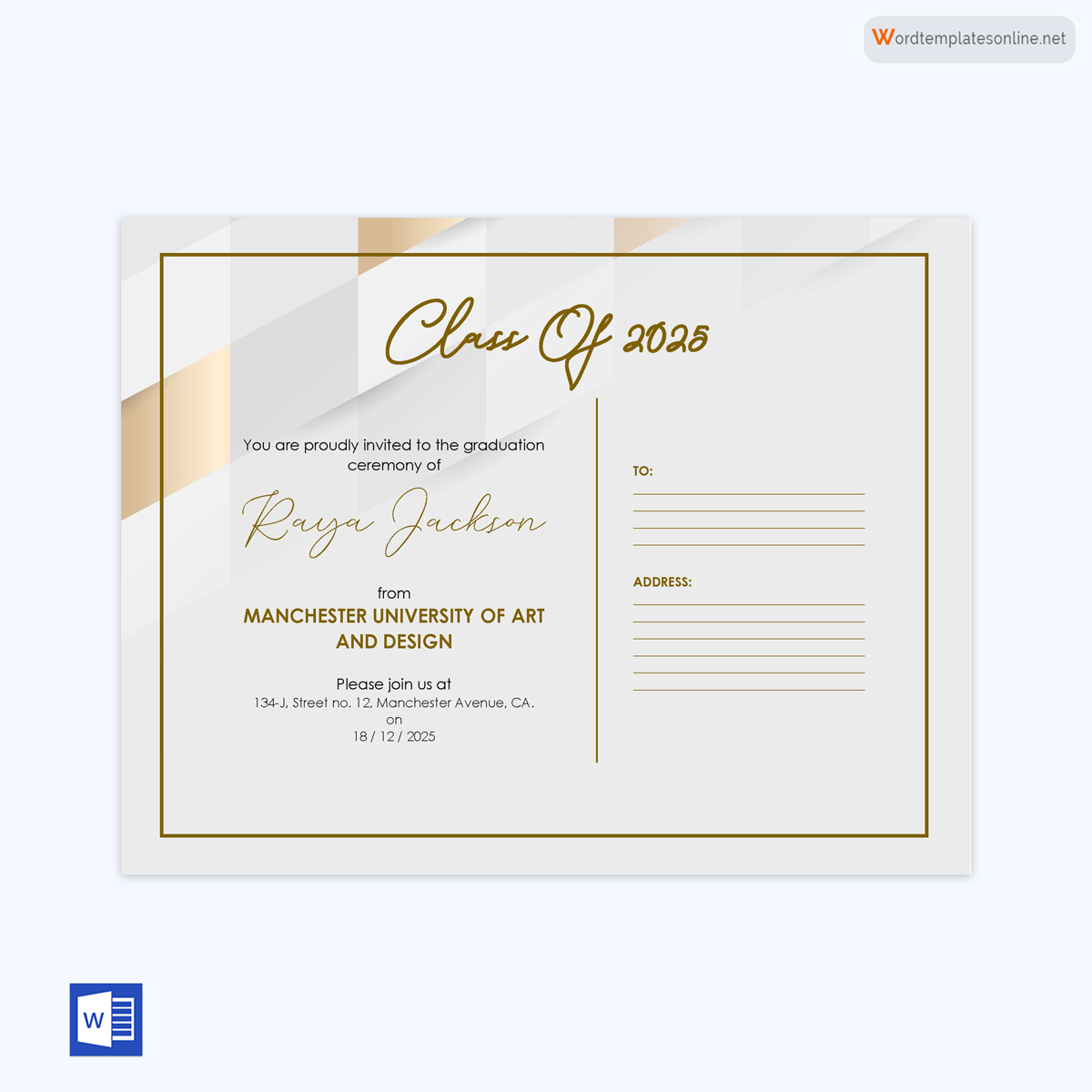 Free Printable Graduation Ceremony Postcard Template 02 for Word Document