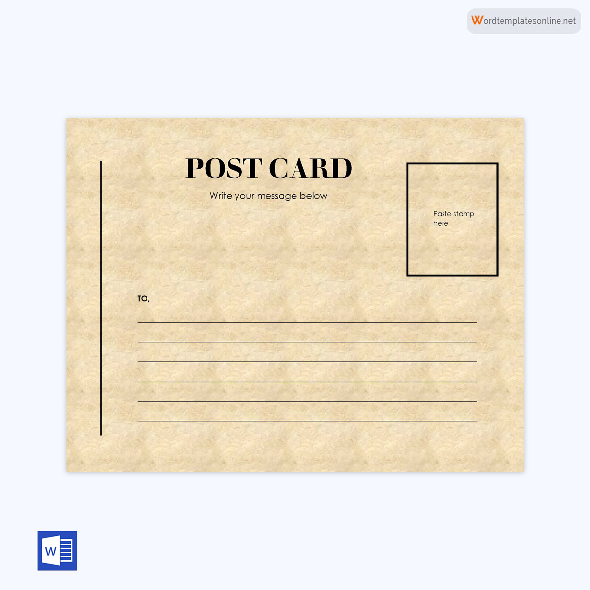 Free Printable Simple Postcard Template 01 for Word Document