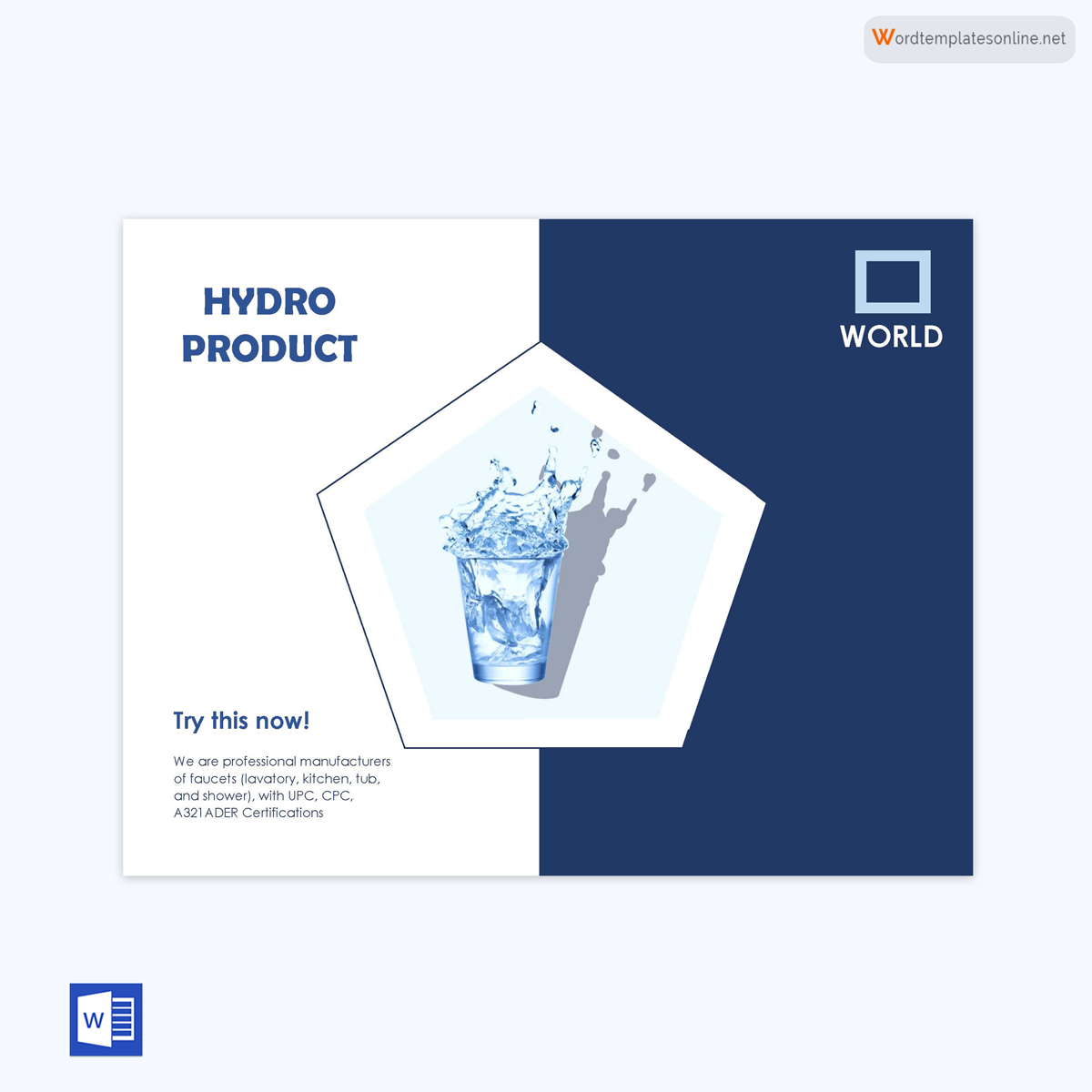 Professional Printable Hydro Product Postcard Template as Word Format