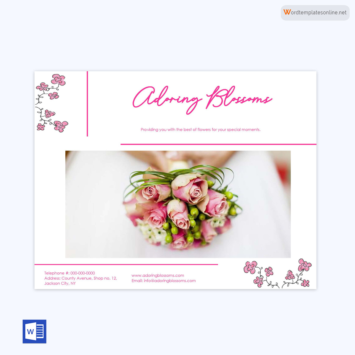 Free Printable Wedding Postcard Template 01 for Word Document