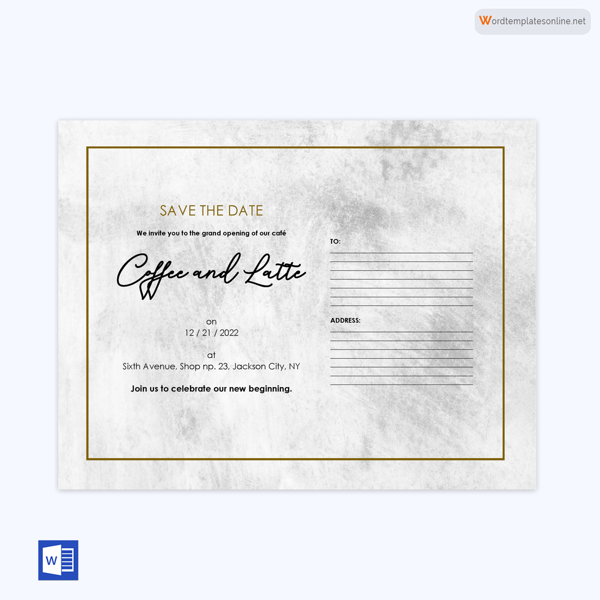 Professional Printable Cafe Opening Postcard Template as Word Format