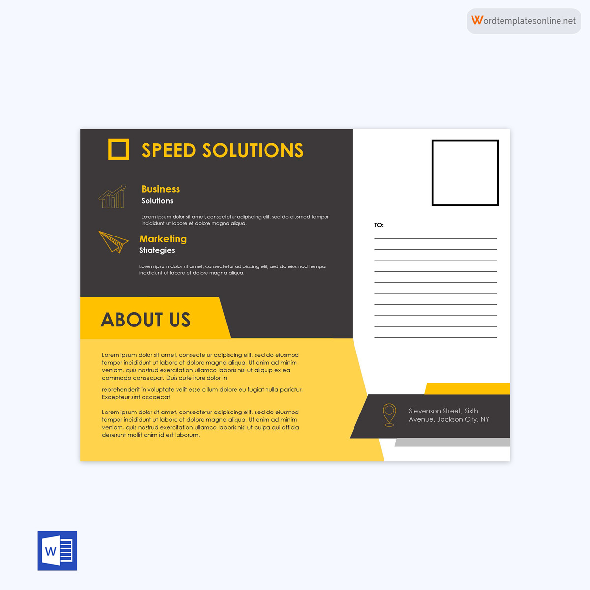 Professional Printable Marketing Postcard Template as Word Format