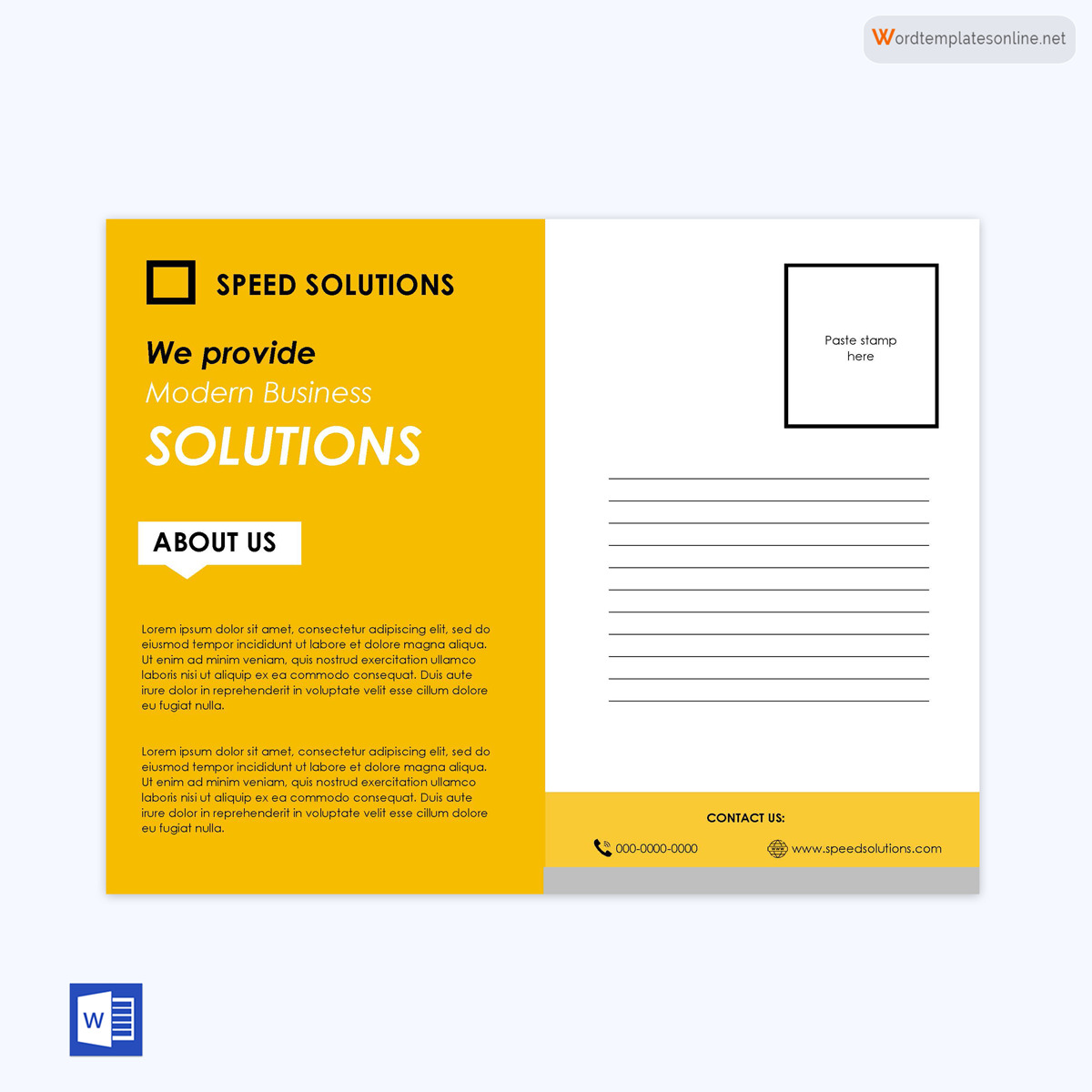 Professional Printable Modern Business Solutions Postcard Template as Word Format