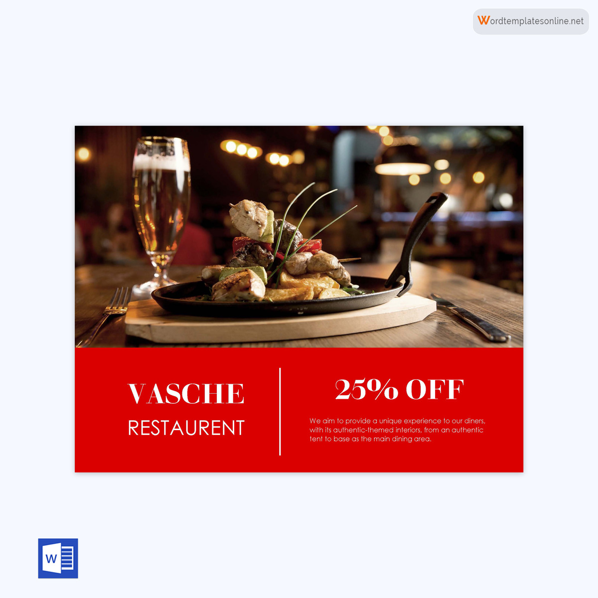 Professional Printable Restaurant Postcard Template as Word Format