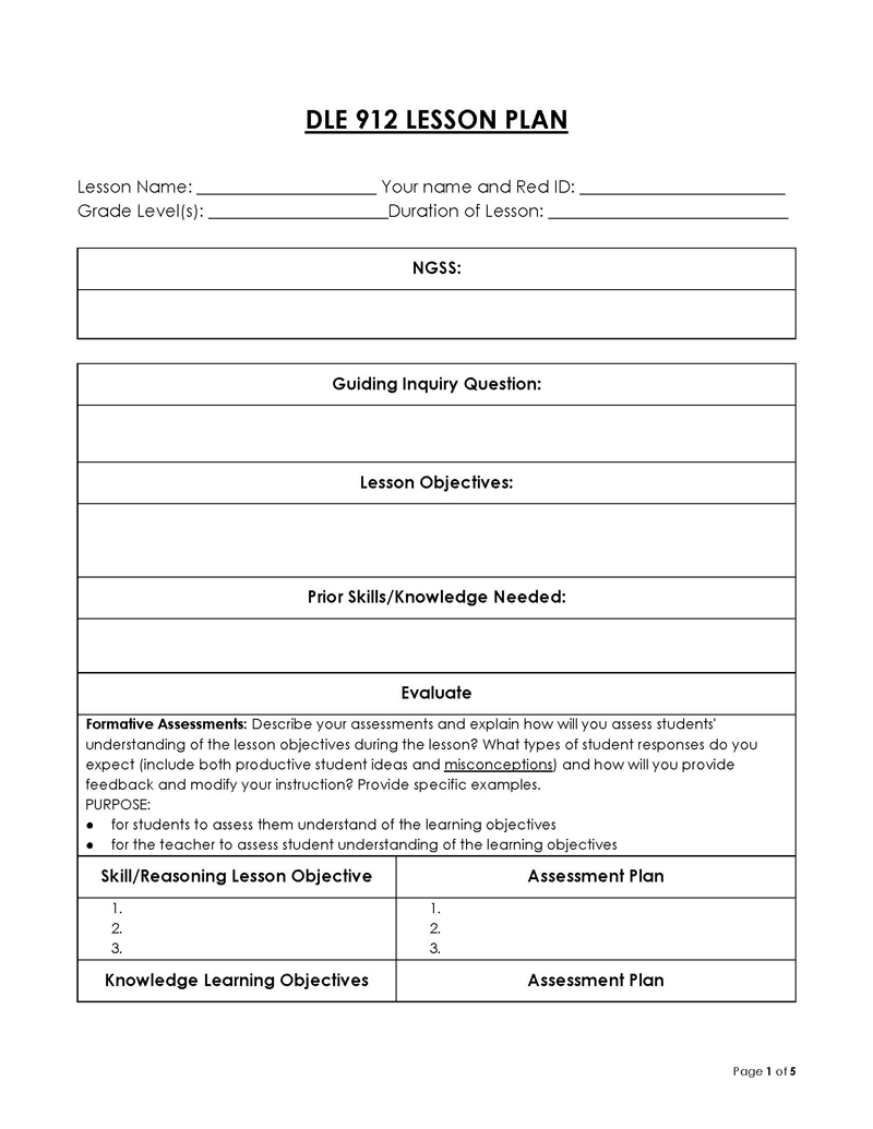 Printable Preschool Lesson Plan Form