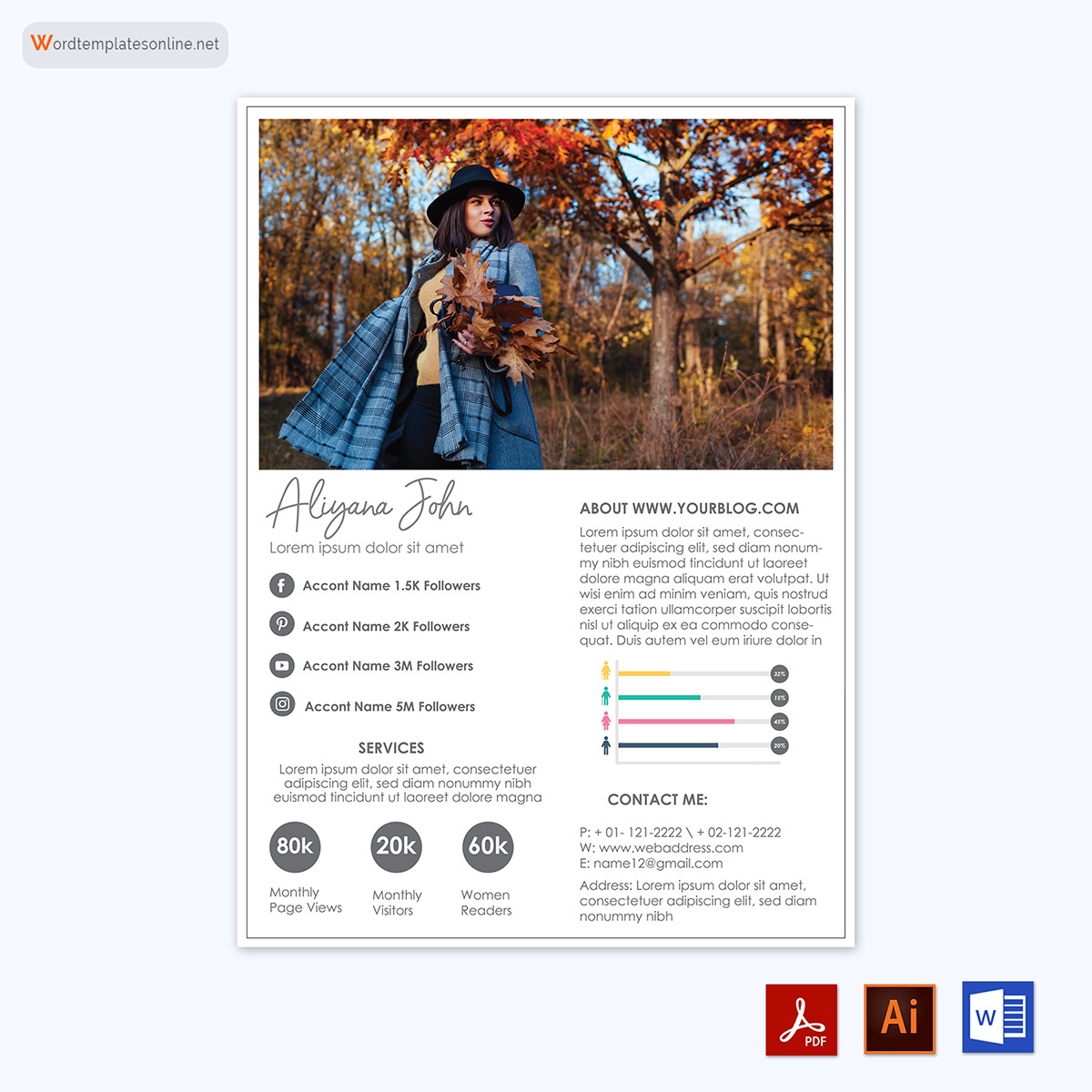 Free Customizable YouBlogger Media Kit Template for Word and Adobe Format